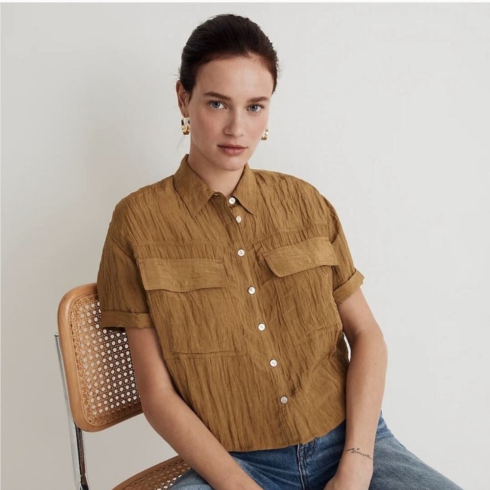 Brown Short Sleeve Button Down Shirt